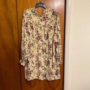 Forever 21 Women Floral Beige Background Ruffle High Collar Mini Dress, Size 3X